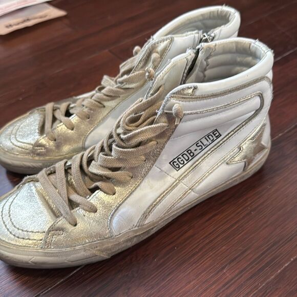 White Gold Golden Goose High Top Sneaker- Size 38 - Great Conditon - Picture 1 of 7